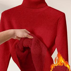 TEMU Ey082815 여성용 기모 안감 하이 칼라 스웨터 겨울 탄성 긴팔 풀오버 편안한 베이스 탑 단색 캐주얼 H자형 컷팅 고탄력 원단 신상 우아한 캐주얼 레트로 기모 안감 일체형 기모 두꺼운 속옷 겉옷 W