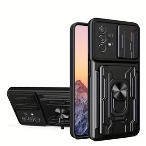 TEMU 갤럭시 A15/A14/A54/A53 5G용 슬라이드 커버 폰케이스 - 내장형 카드홀더, 링 킥스탠드 블랙 휴대폰 케이스 (A15/A13/A14/A12/A25 5G/A32/A33/A34/A35/A52/A53/A54/A55 호환)