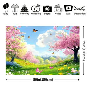 TEMU 1개 화려한 봄 꽃 & 나비 장면 폴리에스터 배경 - 내구성 있고, 전원 필요 없음, 계절 장식 및 사진 촬영에 완벽, 나비 장식