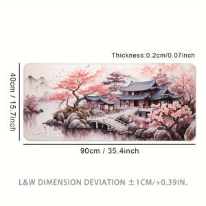 TEMU 초대형 게이밍 마우스 패드 - 확장 버전, 두꺼운 미끄럼 방지 고무 베이스 데스크 매트, 정밀 스티치 엣지 - 세탁 가능, 복숭아꽃 패턴 - 사무실 및 e스포츠에 이상적인 선택