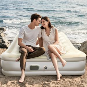 TEMU 통합형 충전식 전기 펌프가 있는 에어 매트 – 캠핑용 튼튼한 PVC 팽창식 매트리스, 휴대용 가방이 있는 실내 및 실외 사용에 편리한 에어 매트 (트윈-1인용, 퀸-2인용, 킹-3인용), 최대 650 Lbs까지 지지