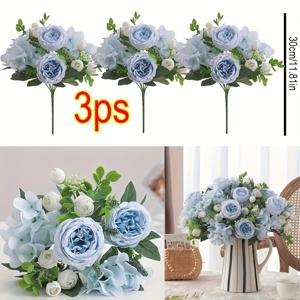 TEMU 모조 모란 꽃다발 3묶음, 레트로 스타일 인조 수국 장식, 가정, 결혼식 및 축제에 적합 - 어머니를 위한 완벽한 선물, 홈 호텔 공예 웨딩 파티 장식 실내 및 실외 장식 시뮬레이션 꽃