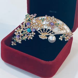 TEMU 여성 키파오 및 한푸 의상에 완벽한 빈티지 중국 스타일 보라색 덩굴 접시 fans가 특징인 우아한 브로치 핀