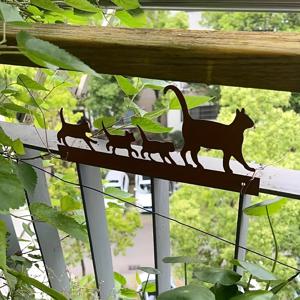 TEMU 고양이 가족 메탈 장식 - 우아한 산책하는 고양이 부모와 새끼, 야외 정원 펜스, 발코니 장식 - 전기 불필요, 설치 쉬운 고양이 애호가 선물