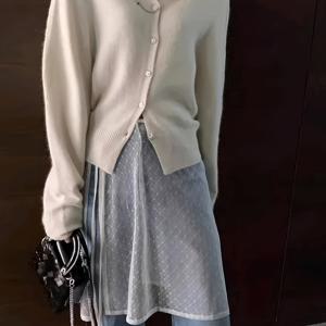 TEMU 한국 스타일 패션 레이스업 플로럴 레이어드 스커트, 사계절 착용 가능, 루즈핏과 레이스 트림으로 활용도 높임