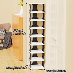 TEMU 빌드와이즈 6/7/8/9단 슬림형 신발장 - 블랙 & 화이트 컬러 옵션 - 공간절약형 플라스틱 신발 선반, 현관, 침실용 - 조립식, 금속 부품 없음, 관리 쉬운 신발장