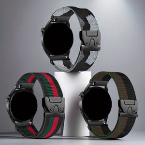 TEMU 3개 세트 패셔너블 컬러 블록 스트랩 디자인, 메탈 밀라노즈 버클 포함, Huawei GT5 Pro 46mm/ GT4/3 프린트 탄성 시계 밴드, Xiaomi S3/S4 시계, 삼성 워치 7/6/5 44mm/46mm 다이얼용 22mm 줄무늬 나일론 우산 버클 핸드밴드