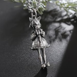 TEMU 귀여운 애니메이션 캐릭터 스위트하트 고양이 귀 펜던트 목걸이, 인형 들고 있는 독특한 매력의 남녀 공용 액세서리, 패션 피스, 데일리 웨어 주얼리, 카와이 목걸이, 장난기 디자인, 세밀한 제작 기술, 애니메이션 주얼리, 매력적인 목걸이, 그녀를 위한 선물