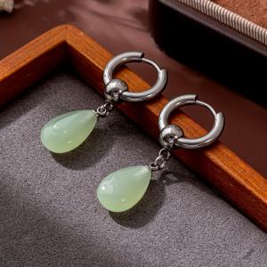 TEMU 인조 옥 티타늄 스틸 드롭 귀걸이