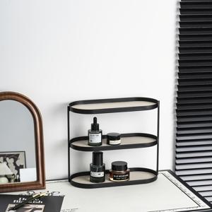 TEMU 럭셔리 오벌 3단 메탈 스토리지 랙 (가죽 같은 쿠션 포함) - 주얼리, 열쇠, 안경, 화장품, 홈 데코용 다목적 정리 트레이 (침실, 욕실, 주방, 파티용) (L/S 사이즈, 베이지/브라운/그린)