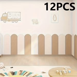 TEMU 12개 세트 빈티지 플러시 벽 패널 - 자가 접착 반원형 테두리 디자인, 부드러운 비닐 베이지 플라스틱 패턴 타일, 성인용 벽 장식, 침실, 서재, 거실 장식에 적합 - 쉽게 붙이고 떼는 벽 아트, 룸 데코, 간편한 청소 소재