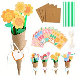 TEMU 12개 종이 꽃 부케 키트 - 4가지 다양한 꽃 종류 - 수제 공예, 감사 선물 & 특별한 날을 위한 완벽한 세트 - 어버이날, 파티 & 교실 활동에 적합