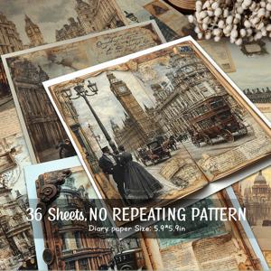 TEMU 36장 런던, 잉글랜드 스크랩북 용지, 장식 용지, 재료 용지, 배경 장식, 선물 포장, 정크 저널링, 빈티지 다이어리 배경, 카드 매트, 수제 기념 앨범, 인사말 카드 제작에 적합