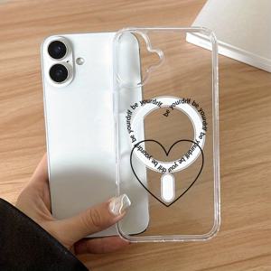 TEMU 아이폰 17 호환 휴대폰 케이스: 충격방지, 자석, 노란변색방지, 스크래치방지, 지문방지, 열방출 아크릴 투명 케이스 (블랙 하트 패턴 프린트) - 아이폰 17/17 Pro/17 Pro Max/17 Air/16e/16 Pro Max/16 Pro/16/15/14/13/12/11 CX1 호환