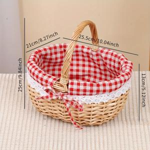 TEMU 직조 피크닉 바구니 - 천연 라탄 휴대용 디자인, 분리형 손잡이 캠핑 액세서리 | 해변/야외 모임/뒷마당 활동에 적합한 유럽 스타일 선물 수제 공예 보관 바구니 여가 야외 선호 장비