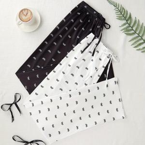 TEMU 여성용 풀 프린트와 작은 리본이 달린 슬립팬츠 투팩