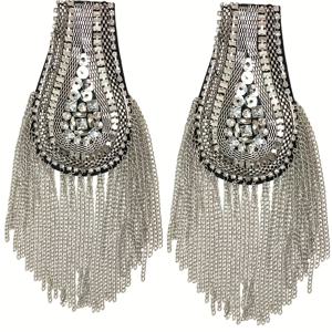 TEMU 정교한 골드 및 실버 숄더 배지 액세서리 2개, 유리 프リン지 체인 숄더 배지 패치, 트렌디하고 레트로한 숄더 배지가 특징인 정장 공연용 DIY 의상 액세서리