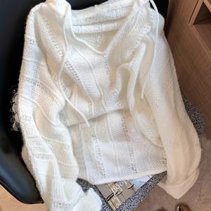 TEMU 신상 가을/겨울 화이트 후드 원피스, 우아한 캐주얼 릴랙스핏 고급스러운 활용도 높은 여성용 풀오버 스웨터, Niannian