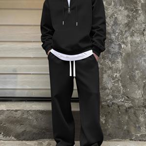 TEMU 스타 덴스 OBM 남성 캐주얼 후드 세트, 하프 지퍼, 겨울 아웃핏, 스타일리시 솔리드 컬러 레저 수트, 고품질 남성 트랙수트, 겨울 컬렉션, 패셔너블 남성 의류, 남자친구 선물