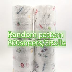 TEMU 600매 대용량 내구성 마이크로파이버 청소용 천 및 종이 타월 - 기름기 없는 얼룩 제거, 빠른 건조, 다양한 패턴 (하트, 잎, 딸기) 롤 - 화장실 및 가정용 화장지/냅킨