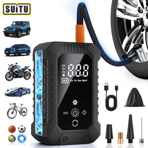 TEMU Suitu 다기능 휴대용 에어 펌프 | 타이어 공기 주입기, 휴대용 무선 에어 컴프레서, USB 충전식, 5배 빠른 공기 주입, 디지털 압력 게이지 및 LED 라이트, 튼튼하고 내구성, 무선 컴팩트 디자인, 자동차, , 자전거에 적합