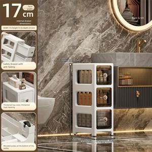 TEMU 17cm 좁은 공간 수납장, 서랍형 주방 갭 정리함, 초슬림 냉장고 옆장, 욕실용 다층 뚜껑 수납박스