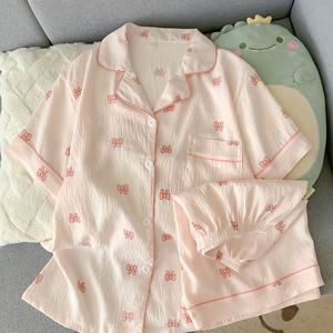 TEMU 나비 프린트 여성용 반팔 라펠 가디건 잠옷 세트 | 편안한 캐주얼 핏, 버튼 디테일, 여름 반바지, 성인복으로 완벽