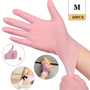 TEMU 일회용 라이트 핑크 니트릴 장갑, 내구성이 좋고 가벼우며, 가정 청소, 염색, 애완 동물 관리, 주방 미용 청소에 적합하며 다양한 크기로 제공 (S/M/L)