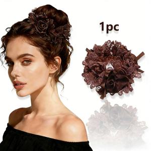 TEMU 1개 스타일 장미 꽃 머리띠 | 및 웨딩 파티용 패셔너블한 레이스 자수 패브릭 꽃 리본 머리끈