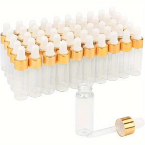 TEMU 25개 1/2/3/5ml 골든 미니 유리 드롭 병 미니 드로퍼 병 소형 바이알 뚜껑 포함 여행용 에센셜 오일 화장품 액체 향수