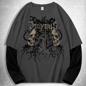 TEMU 다크 스컬 남성용 컬러 블록 긴팔 티셔츠