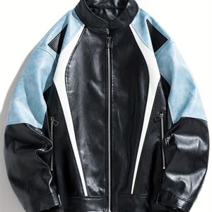 TEMU 남녀 공용 레트로 아메리칸 빈티지 레이싱 재킷, 고급 디자인 인조 가죽 바이커 PU 코트