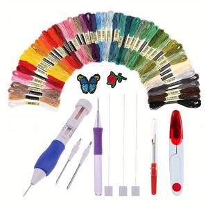 TEMU 50색 실 세트, 펀치 니들 도구, 크래프트 정리함 & 펜 포함 완벽한 자수 스타터 키트 - 창의적인 땋기 & 공예 프로젝트용