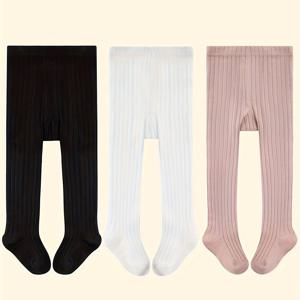 TEMU 귀여운 세로 스트라이프와 기하학적 패턴이 특징인 니트 베이스가 있는 여아용 유아 레깅스 3벌 세트. 캐주얼 복장 및 크리스마스 의상으로 완벽합니다.