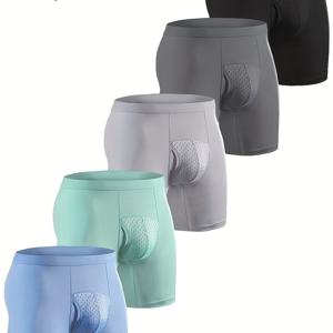 TEMU 남성용 5pcs 50S 모달 엑스트라 딥 방오 스포츠 언더웨어, 홀로우 메쉬 사이드 오프닝 삼차원 포켓, 부드럽고 매끄러운 편안한 통기성 롱 박서 브리프