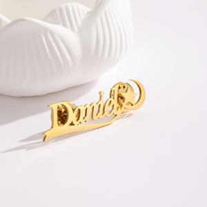 TEMU 맞춤 이름 만월형 브로치 핀, 스타일리시 디자인, 남녀 공용 개인 맞춤 스테인리스 스틸 주얼리, 패션 추가에 적합, 부모님을 위한 완벽한 선물