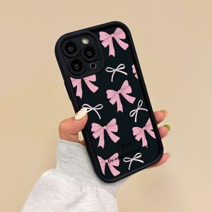 TEMU 휴대폰 케이스 - 아이폰 16, 15, 14, 13, 12, 11 Pro Max, XS, XR, Mini, 7, 8 Plus용 스타일리시하고 트렌디한 핑크 리본 패턴 실리콘 휴대폰 케이스, 누구에게나 완벽한 선물입니다.