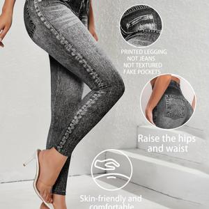 TEMU 프린트 팬츠 - 데님 소재 아님 프린트 레깅스 - 데님 소재 아님. 새로운 봄/여름 여성 패션 트렌드 빈티지 모조 데님 팬츠 (청바지 아님, 꼭 확인하세요). 프린트 요가 레깅스. 스포츠, 러닝, 피트니스, 요가에 완벽. 여성용 신축성 있는 타이트핏 레깅스. 부드럽고 편안한 프린트 모조 데님 팬츠 (데님 소재 아님)