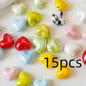 TEMU 15개 복숭아 엉덩이 세라믹 하트 도자기 비즈 스페이서 비즈 목걸이 팔찌 휴대폰 체인 주얼리 재료