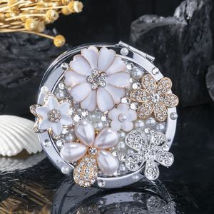 TEMU 다이제이 꽃이 달린 고급스러운 미니 거울, 접이식 및 휴대 가능, 메이크업에 완벽, 스타일리시하고 독특한 작은 선물