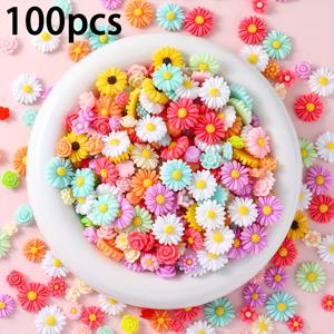TEMU 100개 혼합 작은 데이지 장미 레진 액세서리 꽃 장식 비즈, DIY 크림 글루 헤어 클립 폰 케이스 헤어 액세서리 만들기 재료