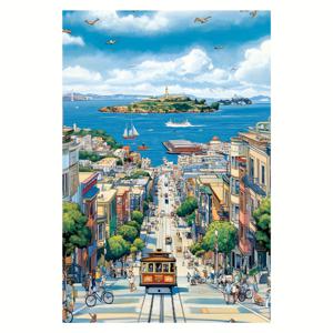 TEMU 1개 무테 해안 마을 캔버스 벽 아트 포스터 12x18인치 - 생동감 넘치는 유화 풍경, 배와 하늘, 역사적 랜드마크, 아르데코 스타일 캔버스 프린트, 침실, 복도, 해안가 홈 데코, 코리더 장식용