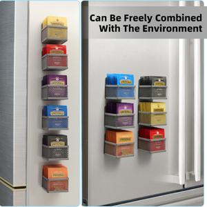 TEMU 자석 티백 바구니 6개 세트 - 강력한 자석으로 냉장고에 단단히 고정. 내구성 있는 금속 소재, 각 바구니 최대 15개의 티백 수납 가능. 티백을 쉽게 정리하세요!