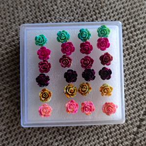 TEMU 여성을 위한 정교하고 상쾌한 레진 장미 귀걸이 12쌍 세트. 다재다능하고 달콤한 일본 스타일, 고급스러운 플라스틱 핀 포함.