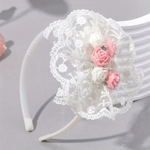 TEMU 인조 폼 플라워 장식이 달린 사랑스러운 화이트 폴리에스터 레이스 헤어밴드 1개, 여아용 - 데일리웨어, 사진 촬영, 파티 및 결혼식을 위한 스위트 헤어 액세서리, 우아한 헤어피스, 여아용 헤어 액세서리