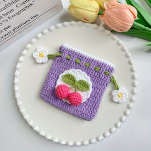 TEMU 여성을 위한 매력적인 과일 테마 수제 크로셰 체리 태슬 동전 지갑