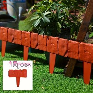 TEMU 15개 세트 - 정원 조경 가장자리 경계석, 정원용 플라스틱 울타리, 잔디, 정원 가을 장식, 설치가 쉬운 야외 채소밭 잔디밭 조경 파티션 울타리 장식
