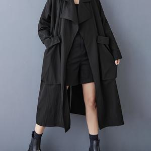 TEMU 일본 스타일 루즈핏 트렌치 코트, 큰 포켓과 긴 칼라