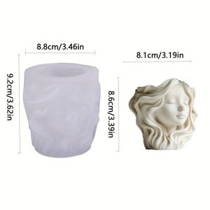 TEMU 1개 스마일 소녀 눈 감은 실리콘 몰드 - 다육 식물 화분, 양초 몰드, 석고 모델, 펜 홀더 및 홈 데코 제작용, 긴 머리 여신 디자인, 사용 가능, 재사용 가능한 보관 상자, 귀여운 실리콘 몰드, 양초 제작