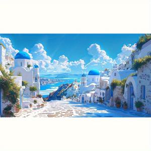 TEMU 1개 초대형 5D DIY 페인팅 키트, 풀 라운드 플라스틱 자수 퍼즐, 초보자용 해변 시장 테마 벽 장식, 가족과 친구를 위한 완벽한 선물, 침실·사무실·거실에 적합, 액자 없는 페인팅 세트